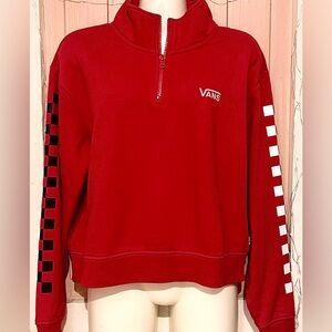 Vans Red Pullover with Checkered Sleeves